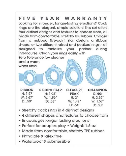 Zero Tolerance Male Sex Toys Zero Tolerance Ring A Ding Ding Cock Ring Kit 4 piece kit Blue