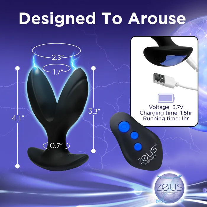 Zeus Electrosex Anal 64X ElectroSpread Vibrating and Estim Silicone Butt Plug