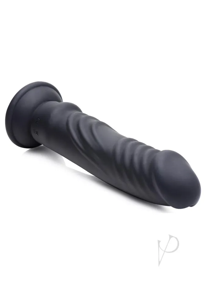 Zeus Vibrating and EStim Rechargeable Silicone Dildo with Remote Control 79in Black Zeus Electrosex Female Sex Toys